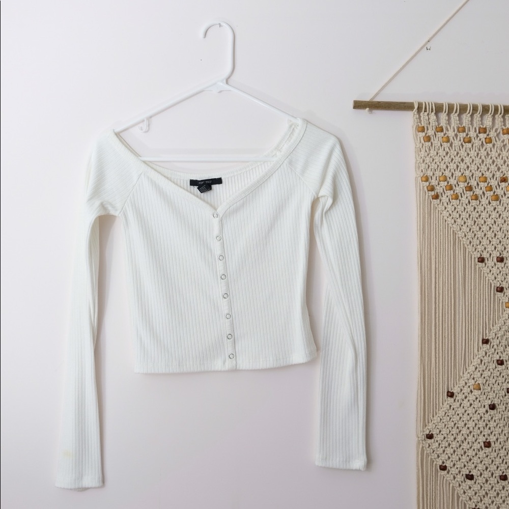 SOLD. White ribbed button up top